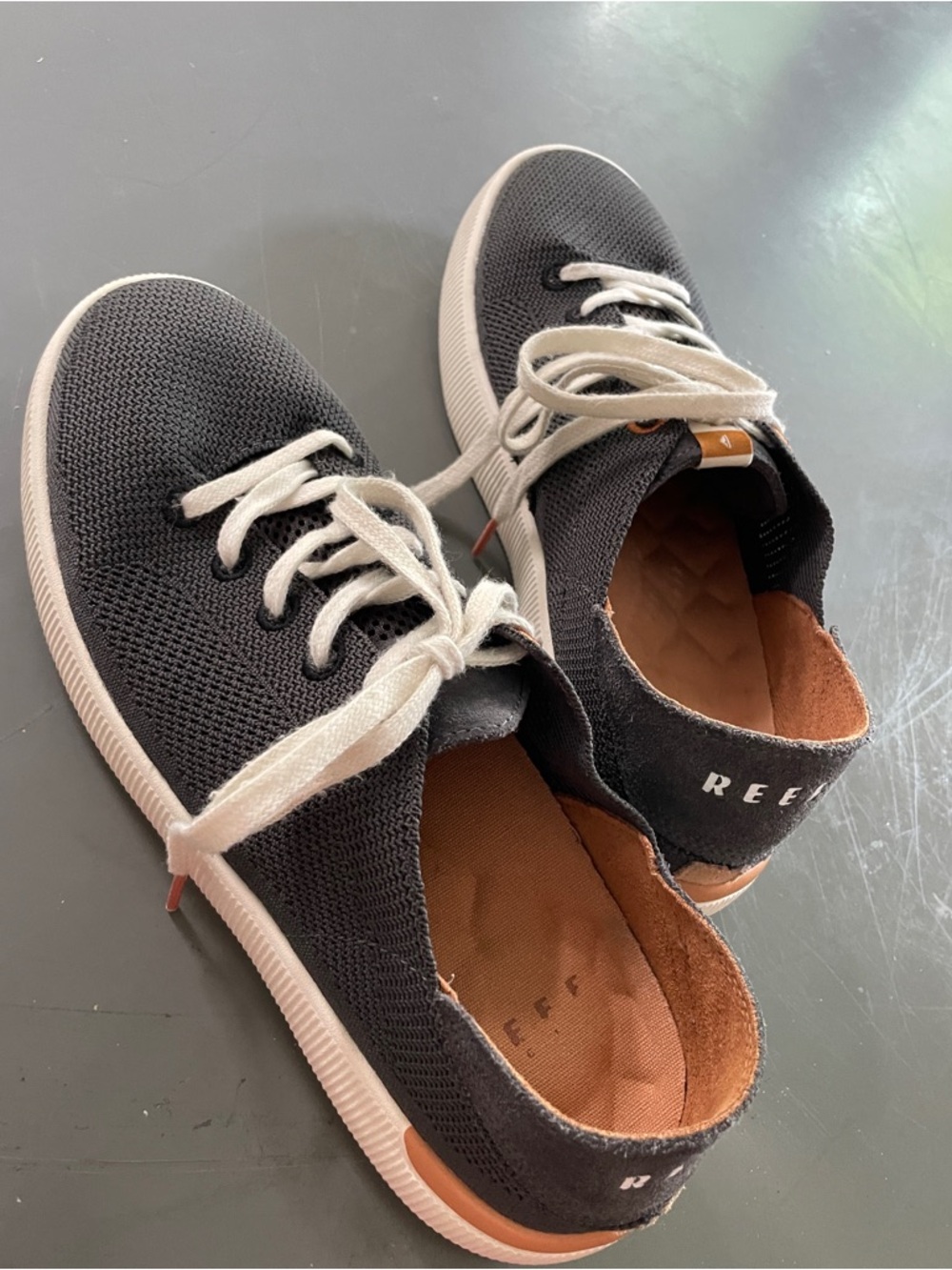Reef Black Knit Athletic Shoes with White Laces
